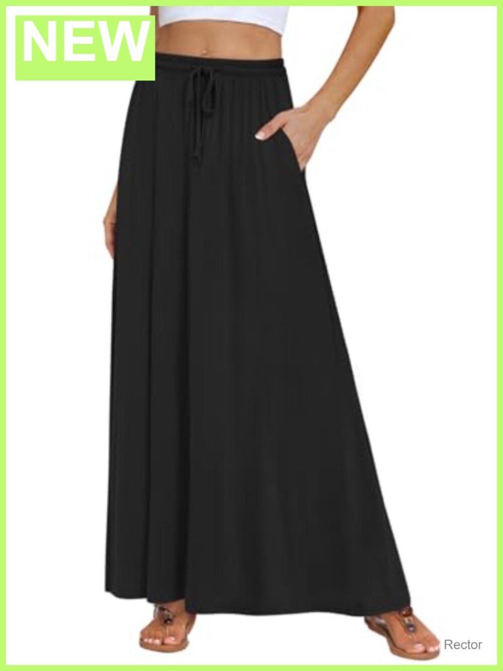 Womens Maxi Skirt 95% Rayon Spandex Elastic High Waist Pleated A-Line with